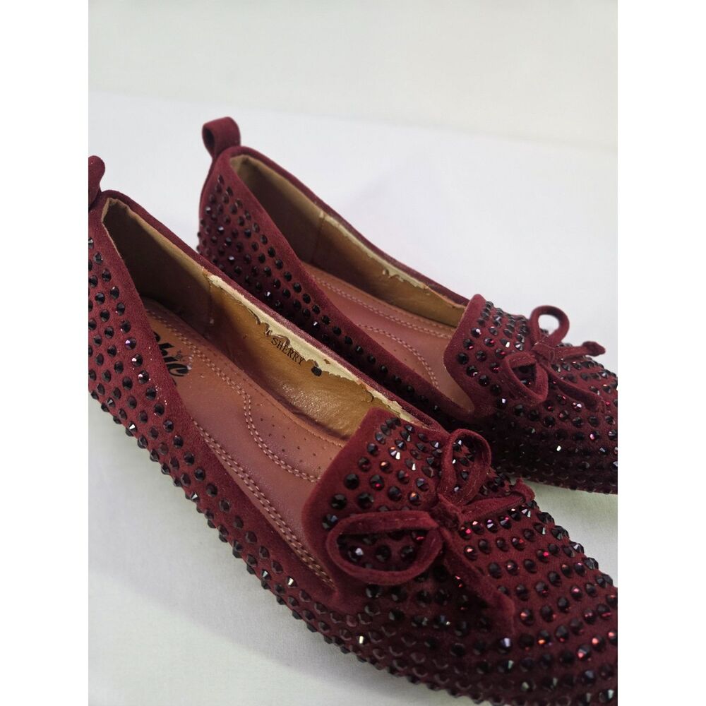 Chic by Lady Couture Sherry Flats Women’s 9 Burgundy Rhinestone Bow Pointed Toe - Picture 2 of 6